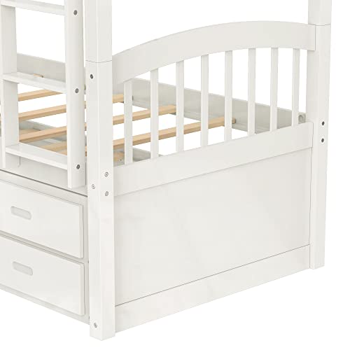 White Twin Over Twin Bunk Bed with Storage