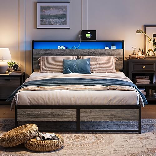 Queen Bed Frame with Ergonomic Headboard & RGB Lights
