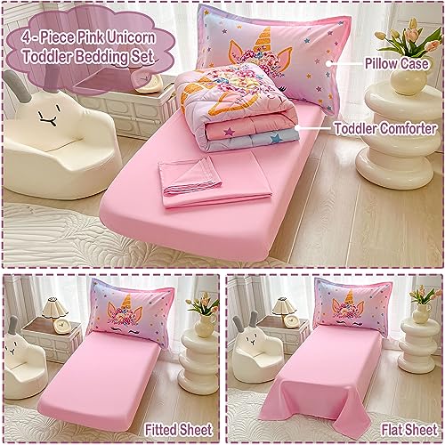 Pink Unicorn Toddler Bedding Set - 4 Piece