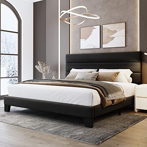 WEEWAY King Velvet Upholstered Bed Frame - Black