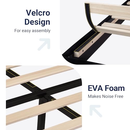 King Size Velvet Upholstered Bed Frame with Slats