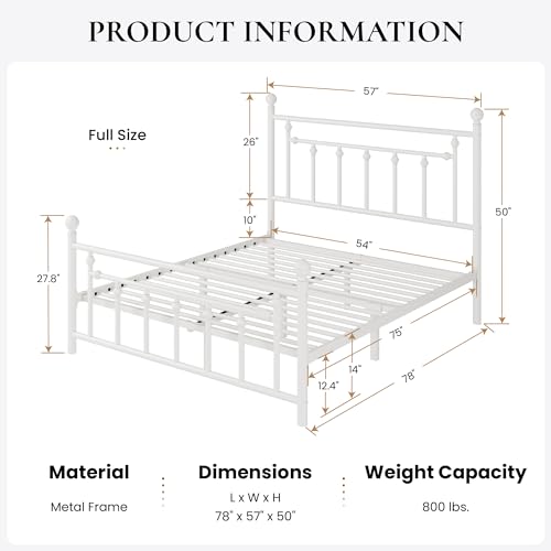 Off-White Victorian Metal Platform Bed Frame