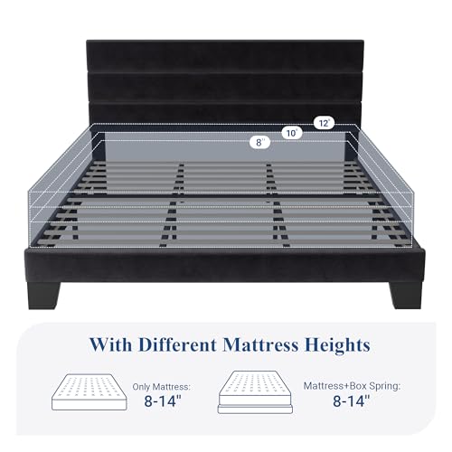 King Size Velvet Upholstered Bed Frame with Slats