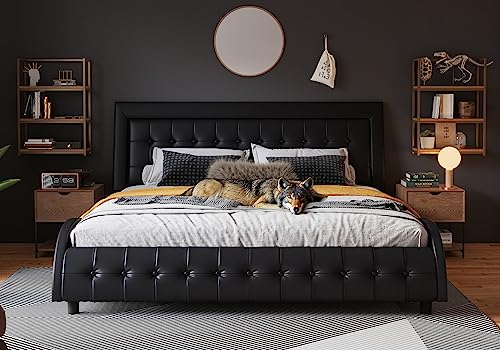 Modern Black King Size Faux Leather Bed Frame