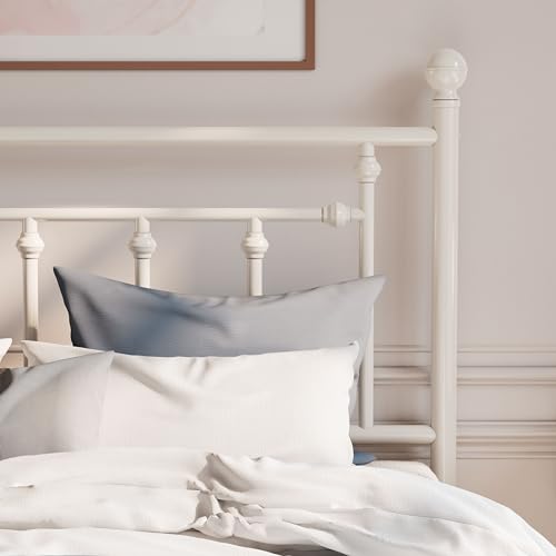 Off-White Victorian Metal Platform Bed Frame