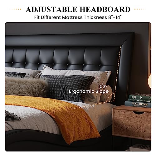 Modern Black King Size Faux Leather Bed Frame