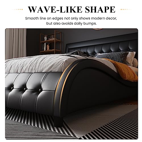 Modern Black King Size Faux Leather Bed Frame
