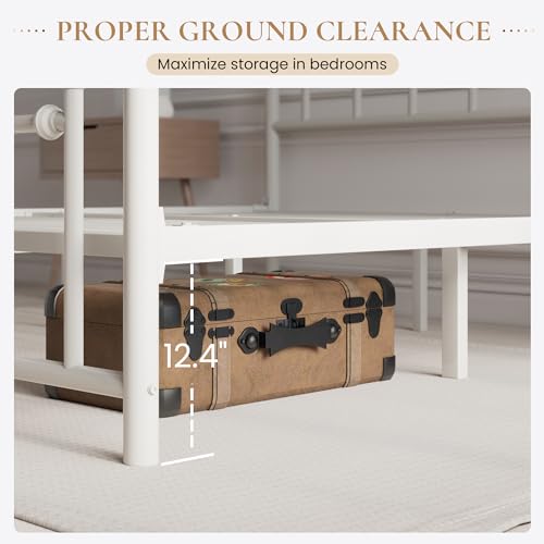 Off-White Victorian Metal Platform Bed Frame