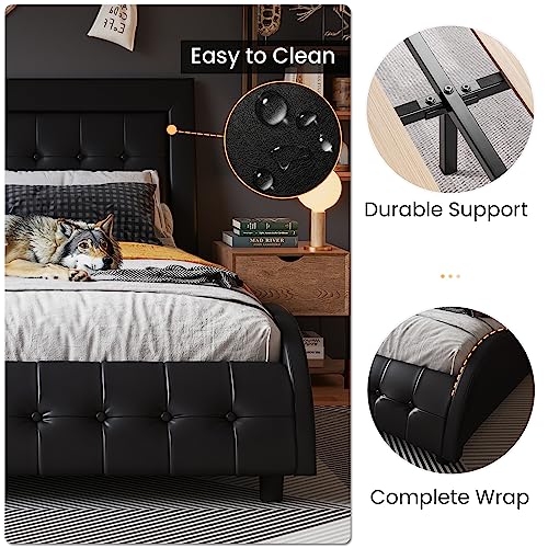 Modern Black King Size Faux Leather Bed Frame
