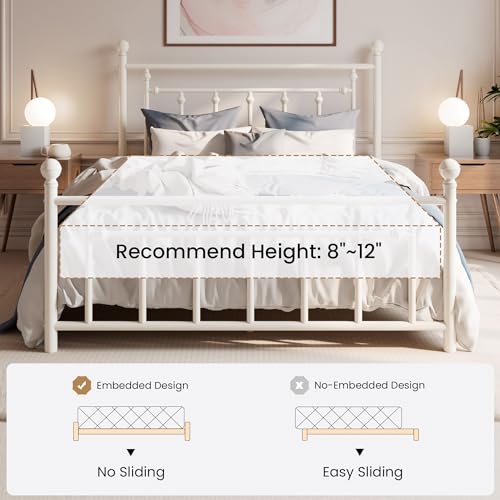 Off-White Victorian Metal Platform Bed Frame