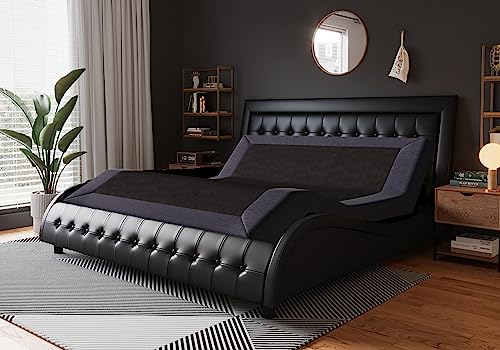 Modern Black King Size Faux Leather Bed Frame