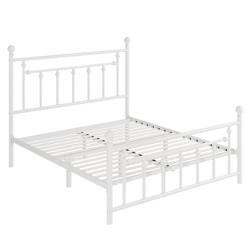 Off-White Victorian Metal Platform Bed Frame