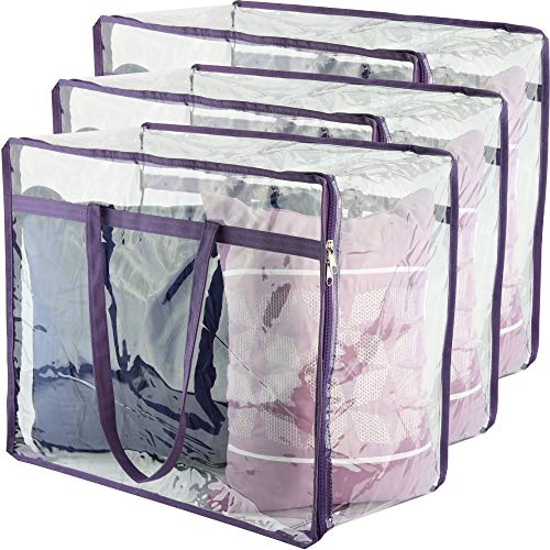 3-Pack Clear Zippered Storage Bags for Bedding