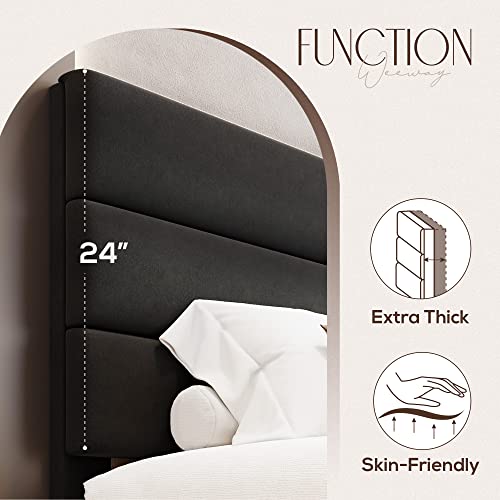 WEEWAY King Velvet Upholstered Bed Frame - Black