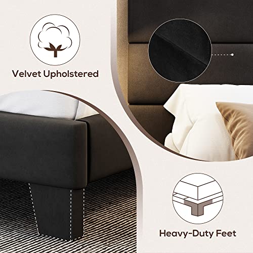 WEEWAY King Velvet Upholstered Bed Frame - Black