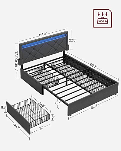 Queen Size LED Bed Frame with 4 Drawers
