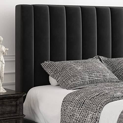 Elegant Velvet Queen Bed Frame with Tufted Headboard