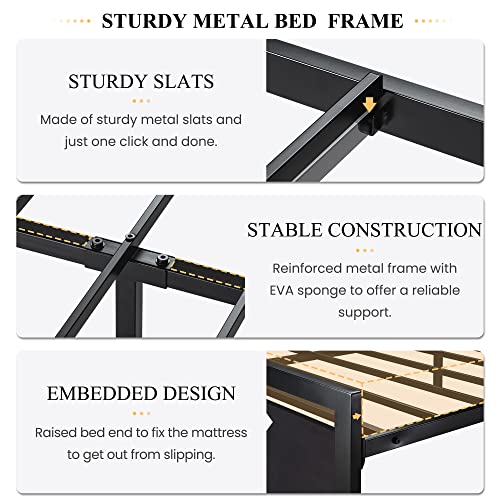 Modern Queen Bed Frame with Wooden Headboard