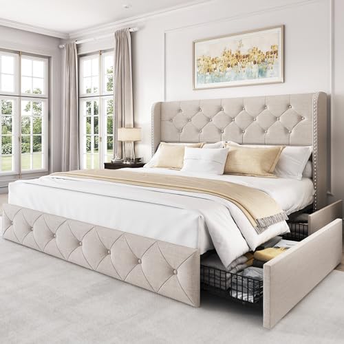 Tufted Queen Bed Frame with Storage Drawers