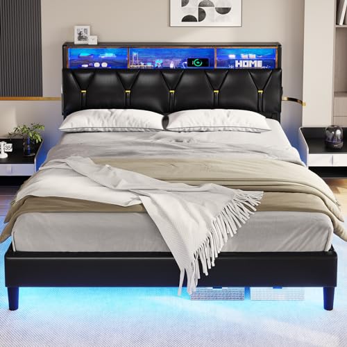 Full Size LED Bed Frame with Charging Station