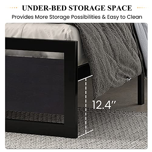 Modern Queen Bed Frame with Wooden Headboard