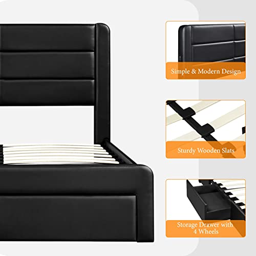 Queen Bed Frame with USB Ports and Storage Drawers