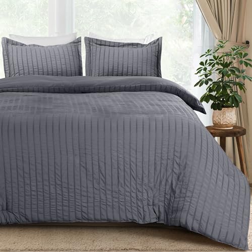 Queen Seersucker Duvet Cover Set with Pillow Shams