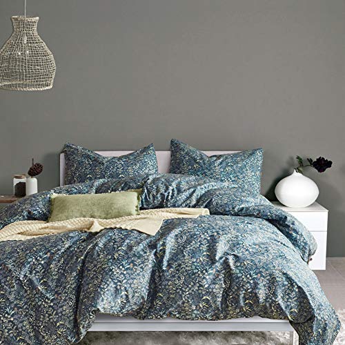 Floral Queen Duvet Cover Set - Blue Garden Design