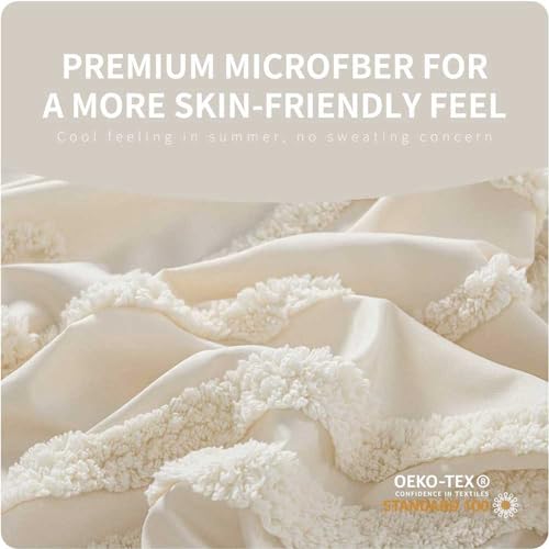 Beige Tufted Chenille Queen Duvet Cover Set