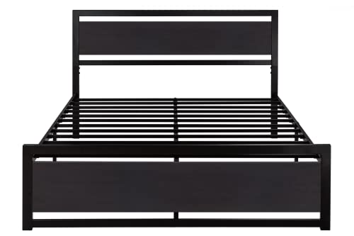 Modern Queen Bed Frame with Wooden Headboard