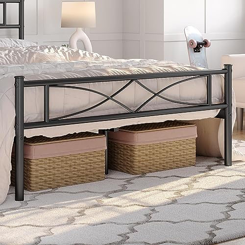 Metal Full Size Bed Frame with Curved Headboard