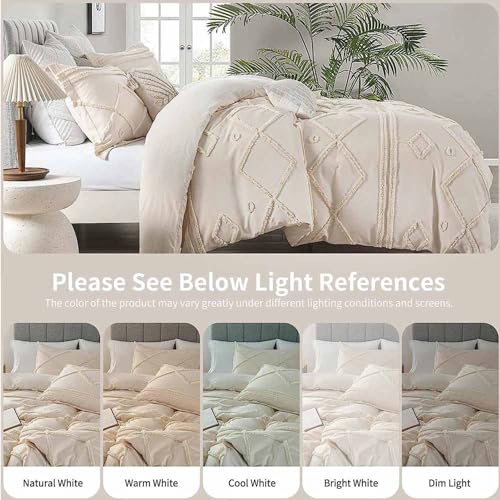 Beige Tufted Chenille Queen Duvet Cover Set