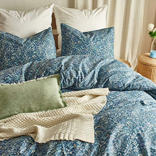Floral Queen Duvet Cover Set - Blue Garden Design