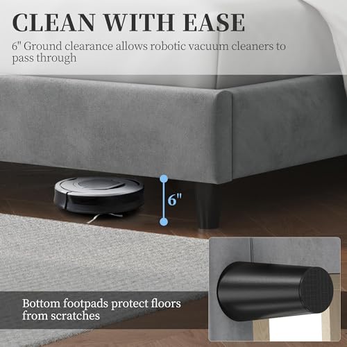 Light Gray Queen Upholstered Bed Frame with Tufted Headboard