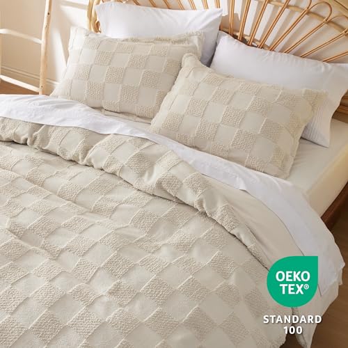 Boho Tufted Queen Duvet Cover Set, 3 Pieces