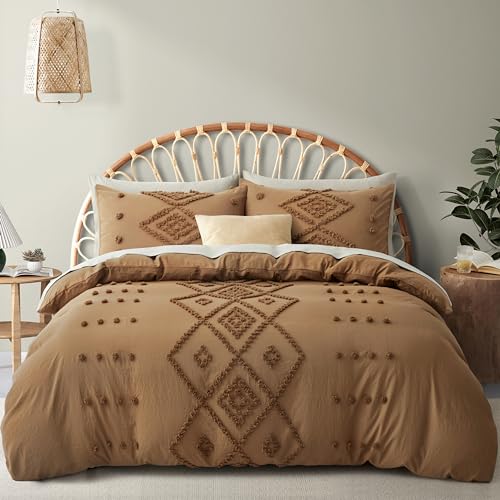 Boho Tufted Duvet Cover Set, Pumpkin Brown