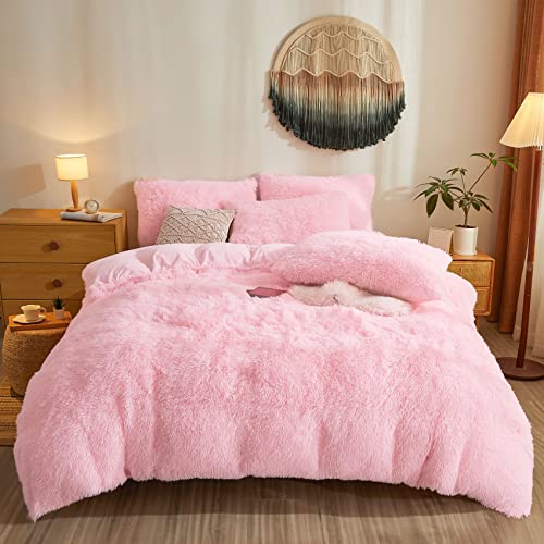 Pink Faux Fur Queen Comforter Cover Set