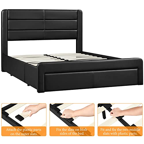 Queen Bed Frame with USB Ports and Storage Drawers
