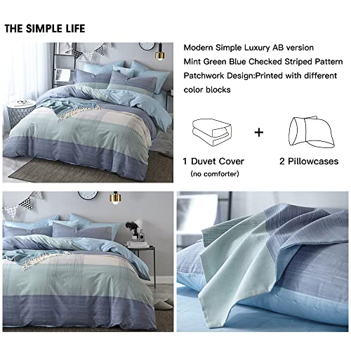 Blue Patchwork Queen Duvet Cover Set – Soft Cotton
