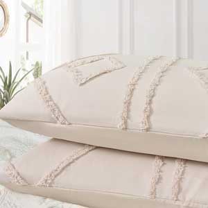 Beige Tufted Chenille Queen Duvet Cover Set