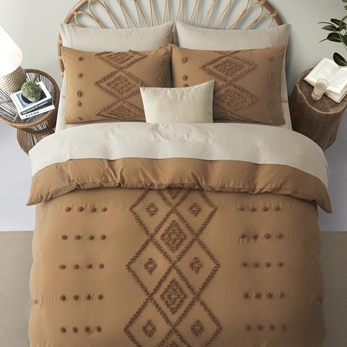 Boho Tufted Duvet Cover Set, Pumpkin Brown