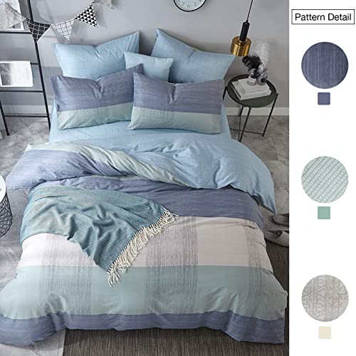 Blue Patchwork Queen Duvet Cover Set – Soft Cotton