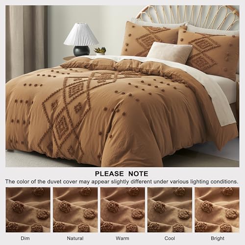 Boho Tufted Duvet Cover Set, Pumpkin Brown