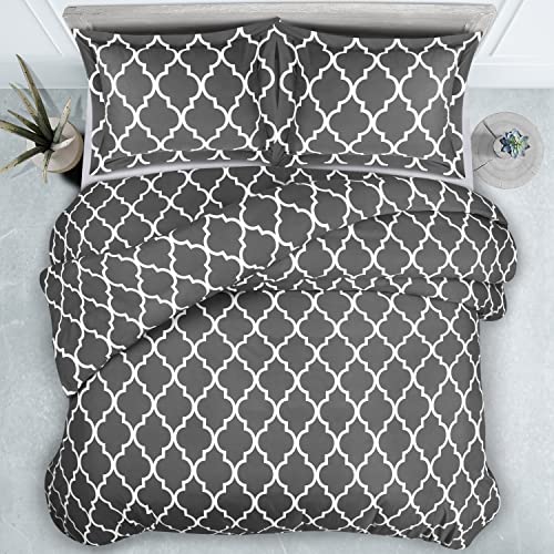 Quatrefoil Grey Duvet Cover Set with Pillow Shams