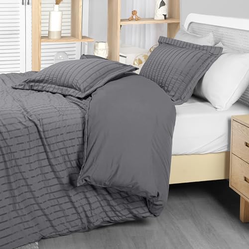 Queen Seersucker Duvet Cover Set with Pillow Shams