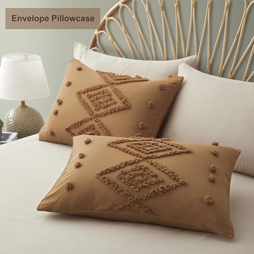 Boho Tufted Duvet Cover Set, Pumpkin Brown