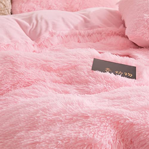 Pink Faux Fur Queen Comforter Cover Set