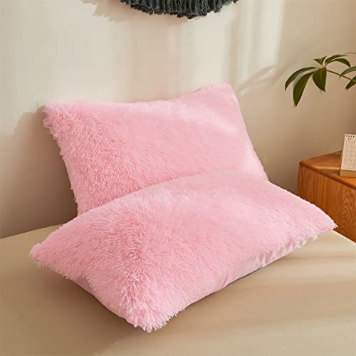 Pink Faux Fur Queen Comforter Cover Set