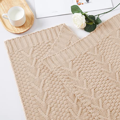 Khaki Knitted Throw Blanket Set with Pillow Covers