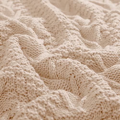 Khaki Knitted Throw Blanket Set with Pillow Covers